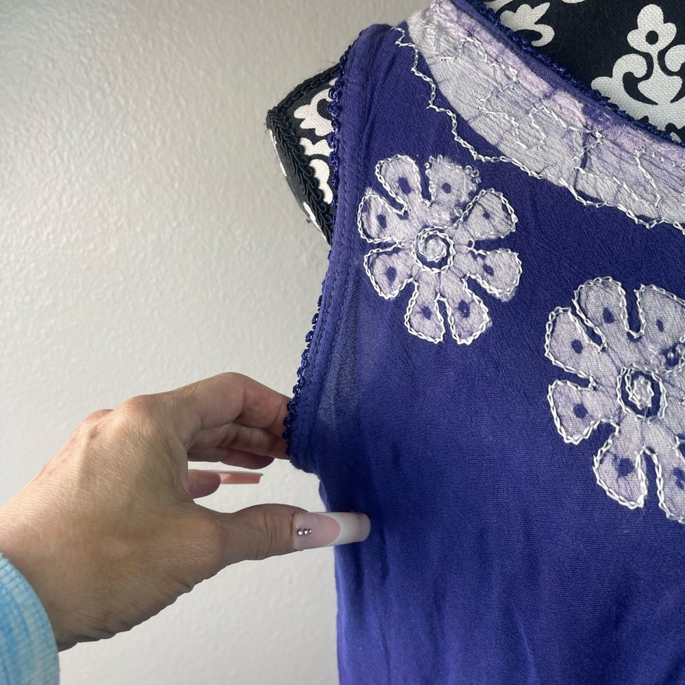 True Rock Purple Floral Embroidered Sleeveless Shift Dress Boho One Size - Picture 5 of 9